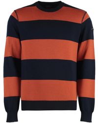 Paul & Shark - Truien & Vesten ,Blauw ,Wol Geribbelde Gebreide Trui Van Wol Met Ronde Hals - Lyst