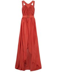 Alberta Ferretti - Kleedjes ,Rood ,Lange Jurk Met V-Hals - Lyst