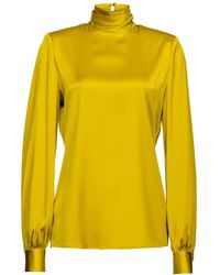 Pinko - Groene Zijden Satijnen Blouse Met Hoge Hals - Lyst
