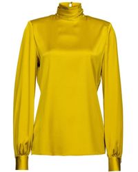 Pinko - Groene Zijden Satijnen Blouse Met Hoge Hals - Lyst