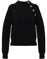 Balmain - Truien & Vesten ,Zwart ,Wol Trui Met Drukknoopsluiting Op De Schouder - Lyst