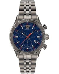 Versace - Accessoires ,Grijs ,Chronograaf Hellenyium Chrono Grijs Blauw Horloge - Lyst