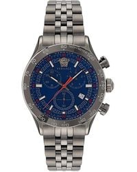 Versace - Accessoires ,Grijs ,Chronograaf Hellenyium Chrono Grijs Blauw Horloge - Lyst