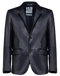 Gimo's - Jassen ,Blauw ,Leer Zachtleren Blazer Met Één Borstzak - Lyst