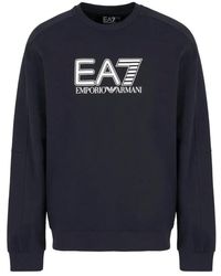 EA7 - Hoodies & Sweatvesten ,Blauw ,Katoen Blauwe Logo Sweater - Lyst