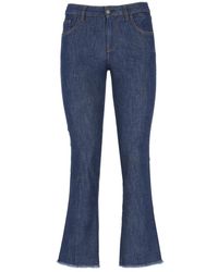 Fay - Pantaloni in cotone blu con passanti per cintura - Lyst