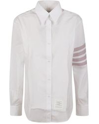 Thom Browne - Easy fit point collar shirt w/ combo top applied 4 bar in solid poplin - Lyst