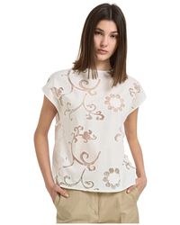 Semicouture - Overhemden ,Wit ,Katoen T-Shirt Met Borduursels - Lyst