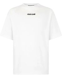 Roberto Cavalli - Tops ,Wit ,Katoen Geborduurd Logo Katoenen Crew-Neck T-Shirt - Lyst
