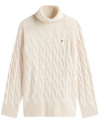 Tommy Hilfiger - Truien & Vesten ,Wol Wollen Kabel Gebreide Coltrui Trui - Lyst