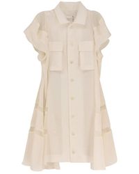 Sacai - Weiße Kleid Mit Kurzen Ärmeln - Lyst