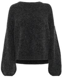 Gestuz - Truien & Vesten ,Grijs ,Wol Zachte Gebreide Trui Met Split Detail - Lyst