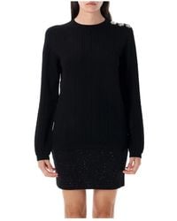Balmain - Truien & Vesten ,Zwart ,Polyester Gebreide Top Met Monogram - Lyst