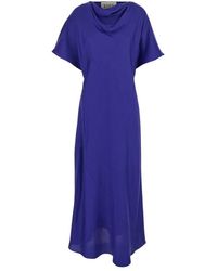 Rohe - Blaues seidenkleid mit drapiertem hohem kragen - Lyst