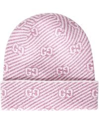 Gucci - Accessoires ,Roze ,Wol Gg Monogram Muts - Lyst