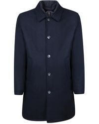 Herno - Jassen ,Blauw ,Wol Visgraatjas Met Afneembare Bib - Lyst