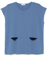 Le Tricot Perugia - Blauwe Korte Mouw Top Met Zakken - Lyst