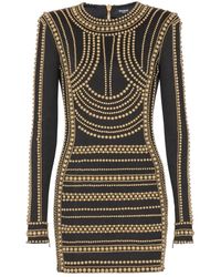 Balmain - Kleedjes ,Veelkleurig ,Satijn Korte Jurk Geborduurd Met Gouden Parels - Lyst