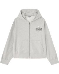 Ganni - Hoodies & Sweatvesten ,Grijs ,Katoen Essential Isoli Zip Hoodie - Lyst
