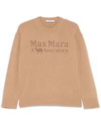 Max Mara - Kamelbrauner Logo-Rundhalsausschnitt-Pullover - Lyst