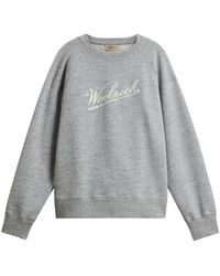 Woolrich - Hoodies & Sweatvesten ,Grijs ,Crewneck Sweatshirt Met Script Logo - Lyst