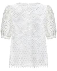 Silvian Heach - Bluse Aus Perforierter Spitze Mit Puffärmeln - Lyst