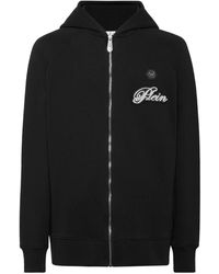 Philipp Plein - Hoodies & Sweatvesten ,Zwart ,Katoen Zip Hoodie Basic Signature - Lyst