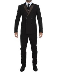 Dolce & Gabbana - Braun gestreifter Slim 3-teiliger Anzug aus Wolle Smoking - Lyst