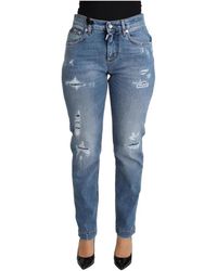 Dolce & Gabbana - Tattered Skinny Denim Cotton Blend Jeans - Lyst