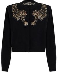 Roberto Cavalli - Truien & Vesten ,Zwart ,Wol Wollen Cardigan Met Tijgerborduurwerk - Lyst
