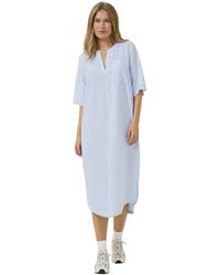Kaffe - Kleedjes ,Blauw ,Katoen Blauw/Wit Gestreepte Kaftan Jurk - Lyst