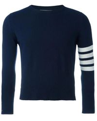 Thom Browne - Truien & Vesten ,Blauw ,Kasjmier Kasjmier Crewneck Pullover Met 4 Bar Stripe - Lyst