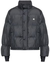 Courreges - Jassen ,Zwart ,Leer Geïsoleerde Jas Met Logo - Lyst