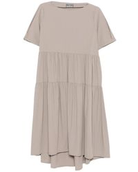 Herno - Kleedjes ,Grijs ,Tiered Short-Sleeve Midi Dress - Lyst