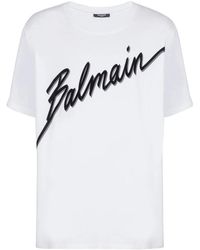 Balmain - T-Shirt Met Geborduurd Logo - Lyst