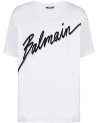 Balmain - T-Shirt Met Geborduurd Logo - Lyst