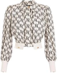 Elisabetta Franchi - Kurzarm bluse mit logo print aus viskose georgette - Lyst