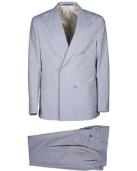 Eleventy - Kostuums ,Blauw ,Leer Double Breasted Suits - Lyst