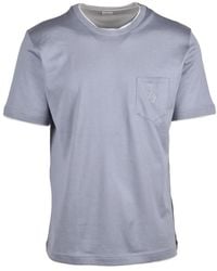Eleventy - Tops ,Grijs ,Katoen T-Shirt Met Ronde Hals - Lyst