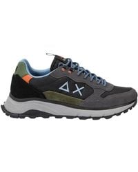 Sun 68 - Grijze Suède Sneakers Met Zwarte En Groene Details - Lyst