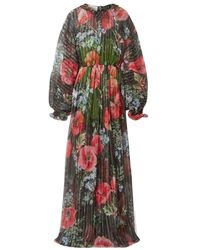 Gucci Floral-print Crinkled Chiffon Toga - Groen