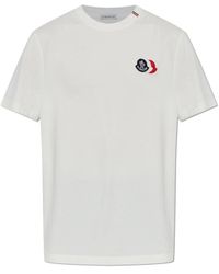 Moncler - Tops ,Wit ,Katoen Logo Patch T-Shirt - Lyst