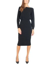Elisabetta Franchi - Kleedjes ,Zwart ,Leer Zwarte Gebreide Longuette Jurk Met Jacquard - Lyst