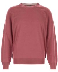 Brunello Cucinelli - Hoodies & Sweatvesten ,Roze ,Wol Wollen En Kasjmier Trui Met Ronde Hals - Lyst