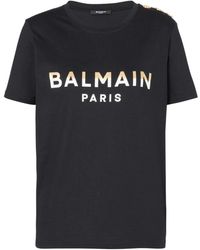 Balmain - Paris T-Shirt mit Knöpfen - Lyst