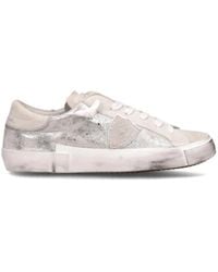 Philippe Model - Vintage Silberne Leder Low-Top Sneakers - Lyst
