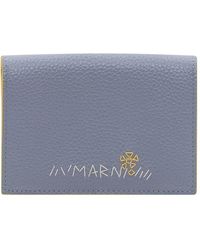 Marni - Accessoires ,Blauw ,Leer Trifold Portemonnee - Lyst