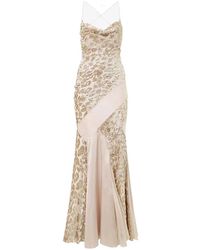 Roberto Cavalli - Roze Dierenmotief Cowl Neck Jurk - Lyst
