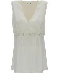 P.A.R.O.S.H. - Twill Blouse Met Kanten Inzetstuk - Lyst