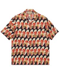 Gucci - Camicia da bowling in twill di seta con stampa all-over - Lyst